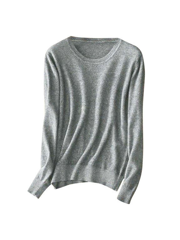 Long Sleeve Shirts for Women Soft Casual Crew Neck Solid Color Base Layer Tops Loose Tunic Tops Fall Fashion Outfits(Dark Gray,Large)