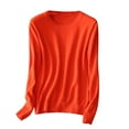 thumbnail image 1 of Lenpel Long Sleeve Shirts for Women Soft Casual Crew Neck Solid Color Base Layer Tops Loose Tunic Tops Fall Fashion Outfits(Orange,XX-Large), 1 of 3