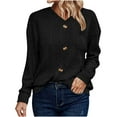 thumbnail image 1 of Lenpel Long Sleeve Shirts for Women Soft Casual V Neck Button Front Ribbed Knit Tunic Tops Loose Lightweight Sweaters(Black,Small), 1 of 7