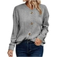thumbnail image 1 of Lenpel Long Sleeve Shirts for Women Soft Casual V Neck Button Front Ribbed Knit Tunic Tops Loose Lightweight Sweaters(Gray,Large), 1 of 7