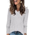 thumbnail image 1 of Lenpel Long Sleeve Shirts for Women Soft Ribbed Knit V Neck Casual Basic Tunic Tops Trendy Fall Blouses, 1 of 6