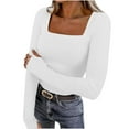 thumbnail image 1 of Lenpel Long Sleeve Shirts for Women Square Neck Ribbed Knit Slim T-Shirts Basic Casual Tunic Tees Going out Tops(White,XX-Large), 1 of 7
