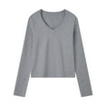 thumbnail image 1 of Lenpel Long Sleeve Shirts for Women Trendy V Neck Solid Color Basic T-Shirts Soft Casual Tee Tops Loose Tunic Blouses(Dark Gray,Medium), 1 of 4