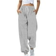 thumbnail image 1 of Lenpel Lounge Pants for Women Baggy Drawstring Elastic High Waisted Brushed Fleece Ribbed Knit Tapered Pants Soft Casual Trousers(Gray,Large), 1 of 6