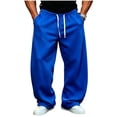 thumbnail image 1 of Lenpel Men's Baggy Sweatpants Trendy Drawstring Wide Leg Loose Fit Pants with Pockets Plain Casual Warm Trousers Fall Clothes(Blue,XX-Large), 1 of 6