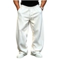 thumbnail image 1 of Lenpel Men's Baggy Sweatpants Trendy Drawstring Wide Leg Loose Fit Pants with Pockets Plain Casual Warm Trousers Fall Clothes(White,X-Large), 1 of 6