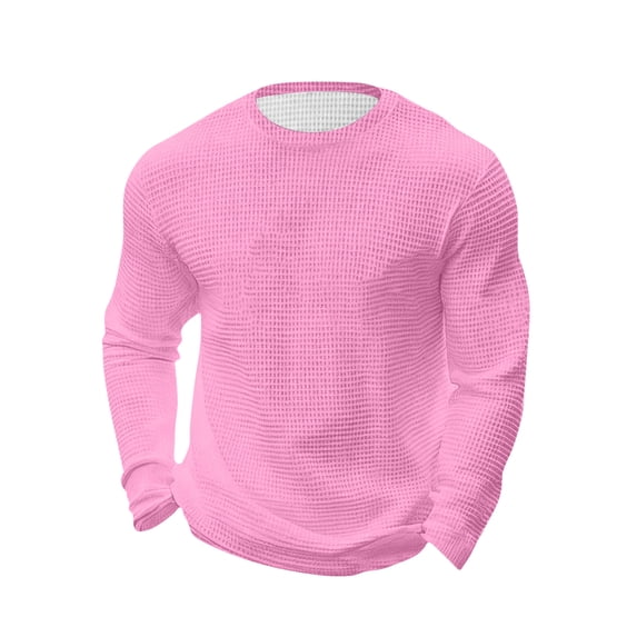 Lenpel Men's Big and Tall Shirts Long Sleeve Crew Neck Plus Size Textured Knit T-Shirts Loose Casual Basic Tees