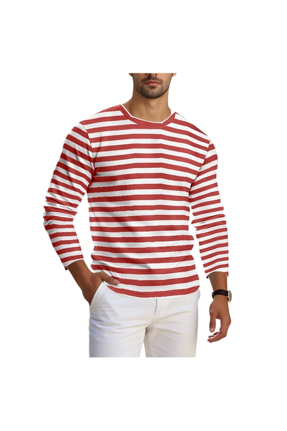 Men's Big and Tall Shirts Long Sleeve Crew Neck Striped T-Shirts Casual Basic Tees Fashion Tee Blouses