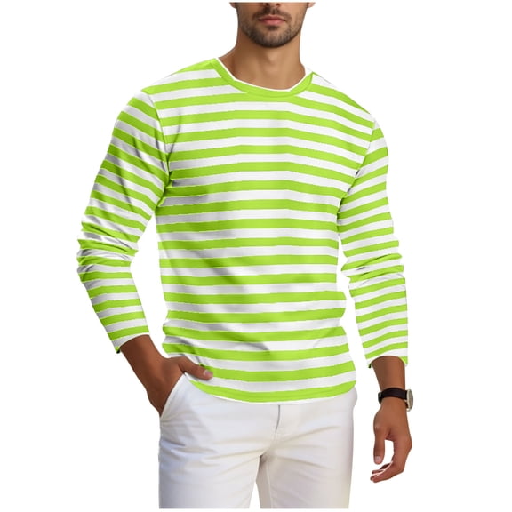 Lenpel Men's Big and Tall Shirts Long Sleeve Crew Neck Striped T-Shirts Casual Basic Tees Fashion Tee Blouses