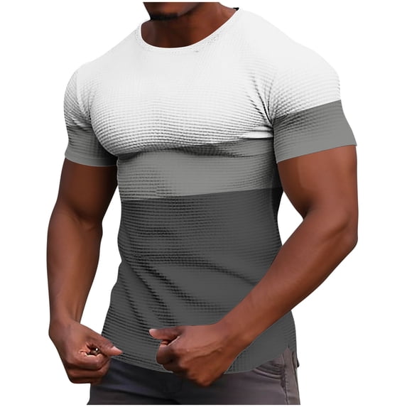 Lenpel Men's Big and Tall T-Shirts Short Sleeve Crew Neck Color Block Textured Knit Slim Tee Tops Casual Summer Tops