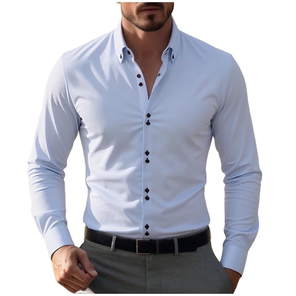 Lenpel Men's Button down Shirts Collared Slim Long Sleeve Shirts Office Dress Shirts Business Casual Work Shirts with Pocket