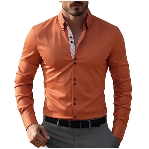 Lenpel Men's Button down Shirts Collared Slim Long Sleeve Shirts Office Dress Shirts Business Casual Work Shirts with Pocket