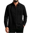 thumbnail image 1 of Lenpel Men's Button down Shirts Fall Long Sleeve Collared Solid Color Shirts with Pocket Business Casual Tops(Black,Small), 1 of 5