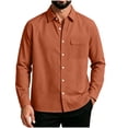 thumbnail image 1 of Lenpel Men's Button down Shirts Fall Long Sleeve Collared Solid Color Shirts with Pocket Business Casual Tops(Orange,X-Large), 1 of 5