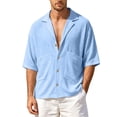 thumbnail image 1 of Lenpel Men's Button down Shirts Half Sleeve Deep V Neck Notched Collared Beach Vacation Shirts Casual Summer Tops with Pockets, 1 of 7