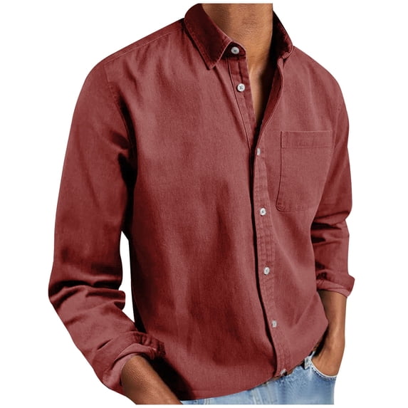 Lenpel Men's Button down Shirts Long Sleeve Collared Big and Tall Formal Shirts Business Casual Work Shirts with Pocket