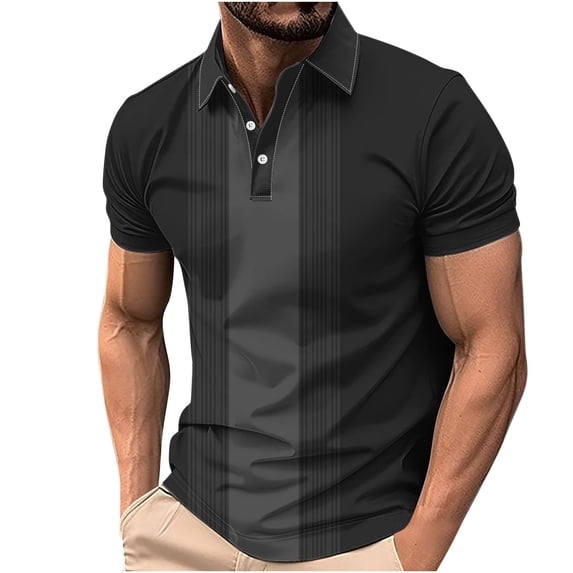 Lenpel Men's Collared T-Shirts Mesh Short Sleeve Quarter Button Striped Big and Tall Shirts Summer Casual Tee Tops