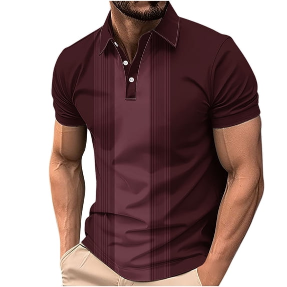 Lenpel Men's Collared T-Shirts Mesh Short Sleeve Quarter Button Striped Big and Tall Shirts Summer Casual Tee Tops