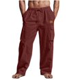 thumbnail image 1 of Lenpel Men's Cotton Linen Pants Elastic Waist Drawstring Loose Fit Yoga Cargo Pants Summer Beach Trousers with Pockets, 1 of 6