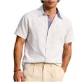 thumbnail image 1 of Lenpel Men's Cotton Linen Shirts Casual Short Sleeve Collared Striped Trim Button down Shirts Beach Summer Tops with Pocket, 1 of 5
