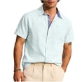 thumbnail image 1 of Lenpel Men's Cotton Linen Shirts Casual Short Sleeve Collared Striped Trim Button down Shirts Beach Summer Tops with Pocket, 1 of 5