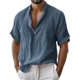 thumbnail image 1 of Lenpel Men's Cotton Linen Shirts Short Sleeve Half Button Casual Henley Shirts Beach Vacation T-Shirts Summer Tee Tops, 1 of 5