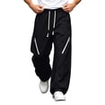 thumbnail image 1 of Lenpel Men's Hiking Pants Trendy Drawstring Low Rise Pants with Zipper Pockets Wide Leg Workout Trousers Fall Clothes(Black,Medium), 1 of 7