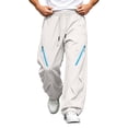 thumbnail image 1 of Lenpel Men's Hiking Pants Trendy Drawstring Low Rise Pants with Zipper Pockets Wide Leg Workout Trousers Fall Clothes(White,X-Large), 1 of 7