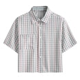 thumbnail image 1 of Lenpel Men's Plaid Button down Shirts Short Sleeve Collared Crop Tops Summer Casual Cropped Shirts with Pocket, 1 of 5
