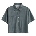 thumbnail image 1 of Lenpel Men's Plaid Button down Shirts Short Sleeve Collared Crop Tops Summer Casual Cropped Shirts with Pocket, 1 of 5