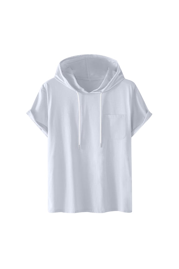 Men's Short Sleeve Hoodies Lightweight Drawstring Workout Gym Hooded T-Shirts Sports Casual Shirts with Pocket