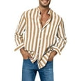 thumbnail image 1 of Lenpel Men's Striped Button down Shirts Cotton Long Sleeve Mock Neck Dress Shirts Casual Blouse Shirts with Pocket, 1 of 6