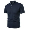 thumbnail image 1 of Lenpel Men's T-Shirts Short Sleeve Quarter Button Mock Neck Striped Trim Slim Tee Tops Summer Casual Tees, 1 of 5