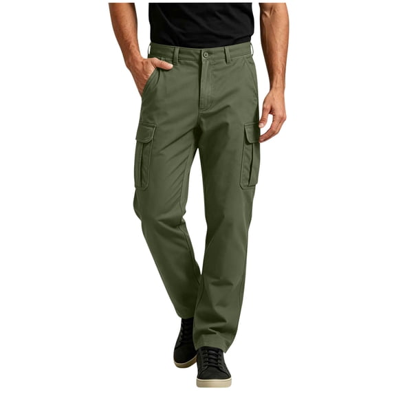 Lenpel Mens Cargo Pants Fall Trendy Button Straight Leg Trousers with Pockets Casual Solid Color Work Pants(Army Green,3X-Large)