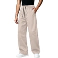 thumbnail image 1 of Lenpel Mens Casual Sweatpants Fall Elastic Waist Drawstring Straight Leg Trousers with Pockets Solid Color Warm Work Pants(Beige,Small), 1 of 8