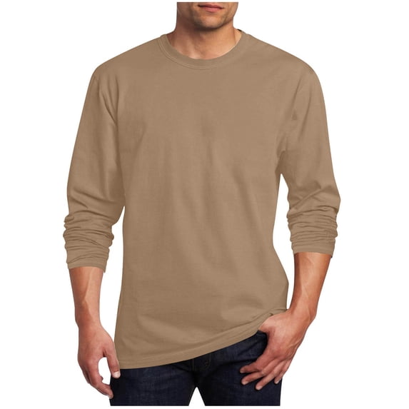 Lenpel Mens Long Sleeve Shirts Basic Crew Neck T Shirts Casual Comfy Soft Solid Color Pullover Tops Fashion Fall Clothes(Khaki,4X-Large)