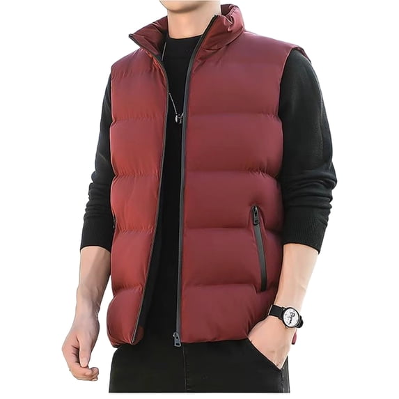 Lenpel Mens Puffer Vests Fall Winter Zip up Stand Collar Sleeveless Thick Puffy Outerwear Tanks Warm Casual Jackets(Red,XX-Small)