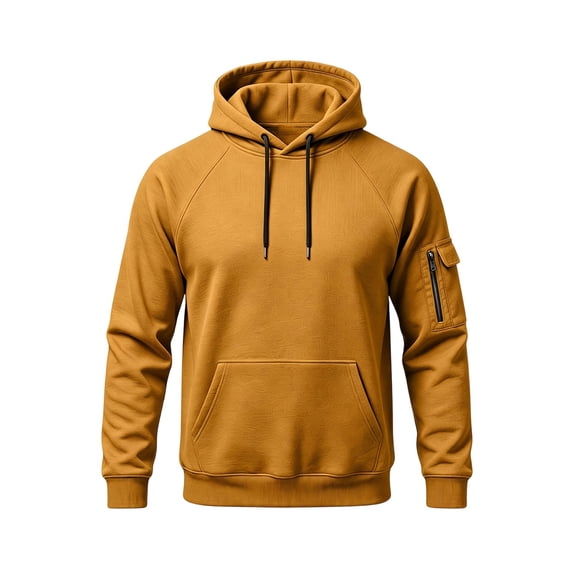 Lenpel Mens Trendy Drawstring Hoodies Athletic Long Sleeve Fleece Warm Sweatshirt Loose Fit Pullover Tops with Pockets(Gold,Small)