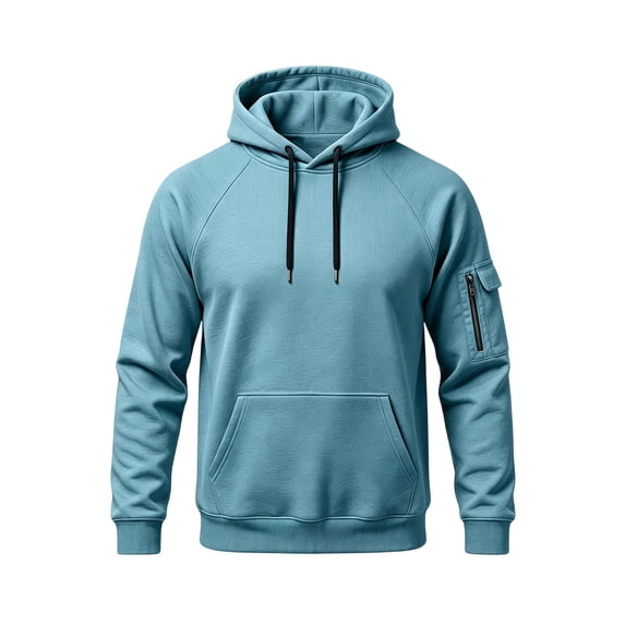 Lenpel Mens Trendy Drawstring Hoodies Athletic Long Sleeve Fleece Warm Sweatshirt Loose Fit Pullover Tops with Pockets(Light Blue,Small)
