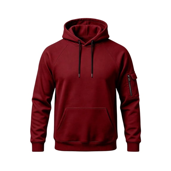 Lenpel Mens Trendy Drawstring Hoodies Athletic Long Sleeve Fleece Warm Sweatshirt Loose Fit Pullover Tops with Pockets(Wine,X-Large)