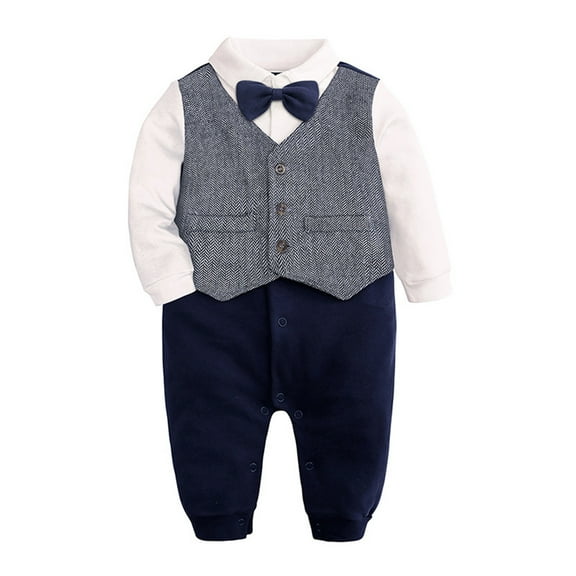 Lenpel Newborn Baby Boys' Rompers Infant Long Sleeve Button down Collared Tuxedo Jumpsuits Formal Outfits with Bow Tie
