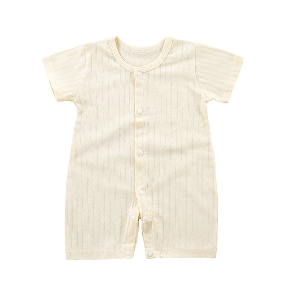 Lenpel Newborn Baby Clothes Soft Cotton Solid Short Sleeve Button down Jumpsuits Summer Outfits for 0-12 M