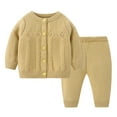 thumbnail image 1 of Lenpel Newborn Baby Fall Winter Outfits Unisex Cotton Long Sleeve Button down Knit Sweaters Pants 2 Pcs Clothing Set, 1 of 4