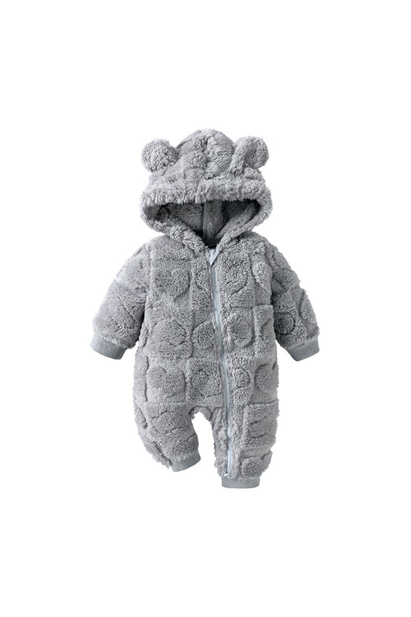 Newborn Baby Fleece Jumpsuits 0-18 Months Cute Thick Warm Zip up Hooded Romper Infant Winter Snowsuit