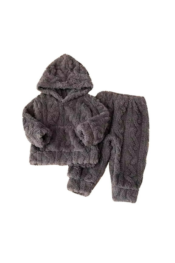 Newborn Baby Fleece Sweatsuits Infant Cute Fuzzy Warm Pullover Hoodie Pants 2 Pcs Fall Winter Clothes Set