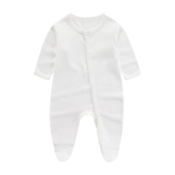 Lenpel Newborn Baby Footed Jumpsuit Pajamas Unisex Cotton Long Sleeve Crew Neck Button down Footie Rompers One Piece Outfits(White,9-12 Months)