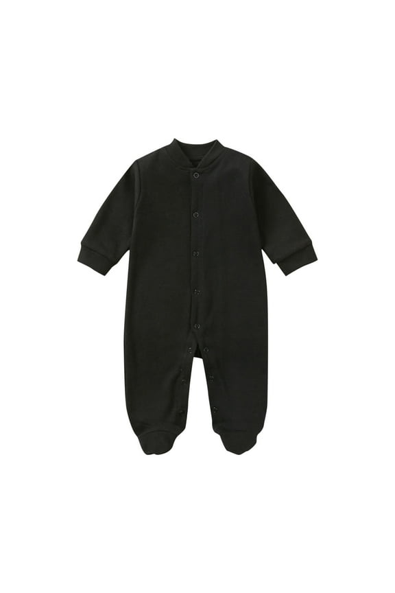 Newborn Baby Footed Jumpsuits Unisex Cotton Long Sleeve Mock Neck Button down Footie Rompers Sleep Play Onesie Outfits(Black,3-6 Months)