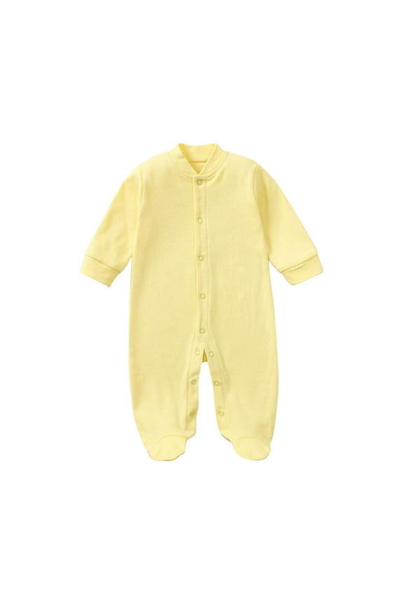 Newborn Baby Footed Jumpsuits Unisex Cotton Long Sleeve Mock Neck Button down Footie Rompers Sleep Play Onesie Outfits(Yellow,0-3 Months)