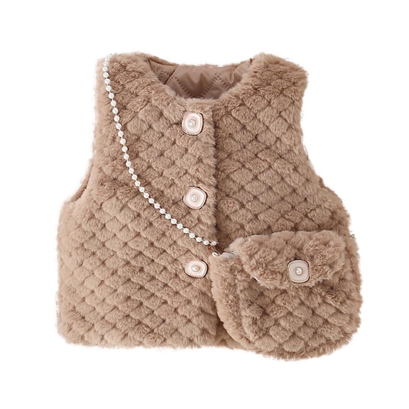 Lenpel Newborn Baby Girl Clothes Fuzzy Warm Button down Sleeveless Jacket Fall Winter Fleece Vest with Bag