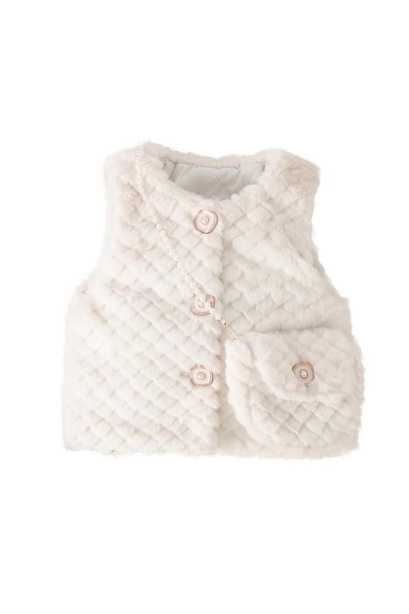 Newborn Baby Girl Clothes Fuzzy Warm Button down Sleeveless Jacket Fall Winter Fleece Vest with Bag